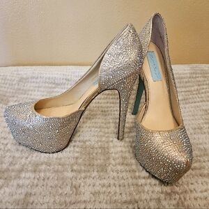 Betsey Johnson Silver Glitter Platform Heels